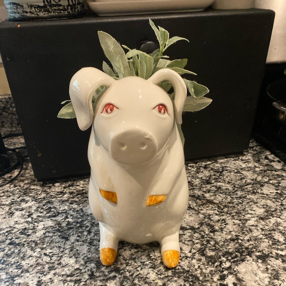 RARE Vintage mid century modern Italian pottery pig vase/ utensil holder